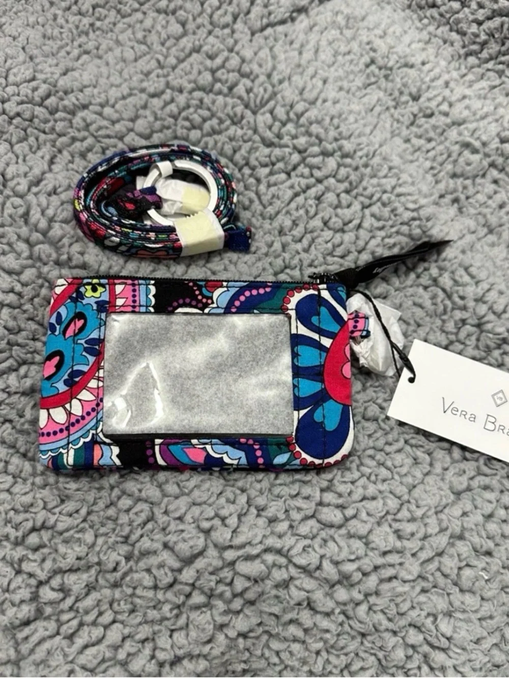 Vera Bradley Blue Pink Paisley Floral ID Wristlet with Strap - Picture 1 of 2